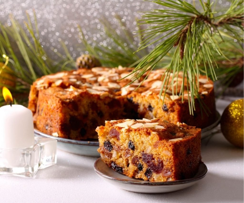 Jane's homemade fruit cake with dried fruit and almonds