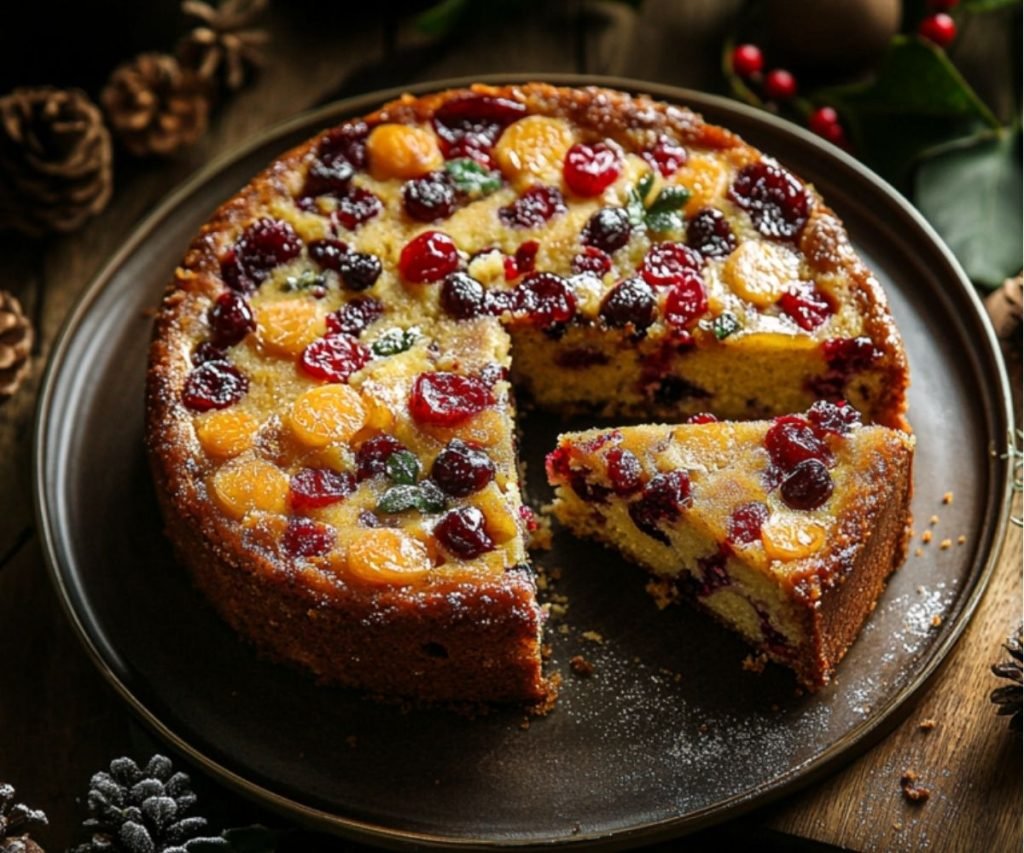 Cranberry and apricot fruit cake filled with dried fruit