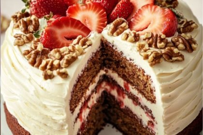 Swiss Strawberry and Walnut Cake