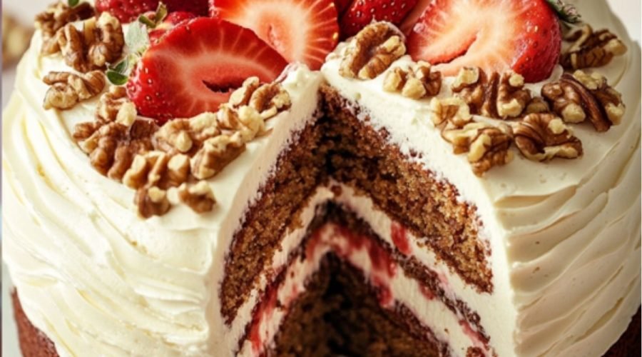 Swiss Strawberry and Walnut Cake