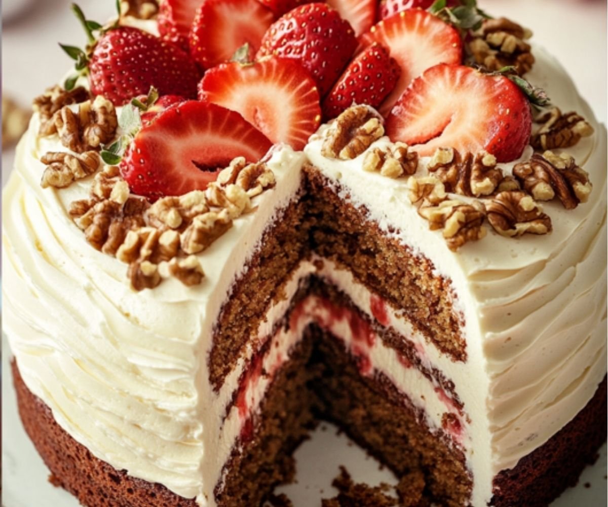 Swiss Strawberry and Walnut Cake