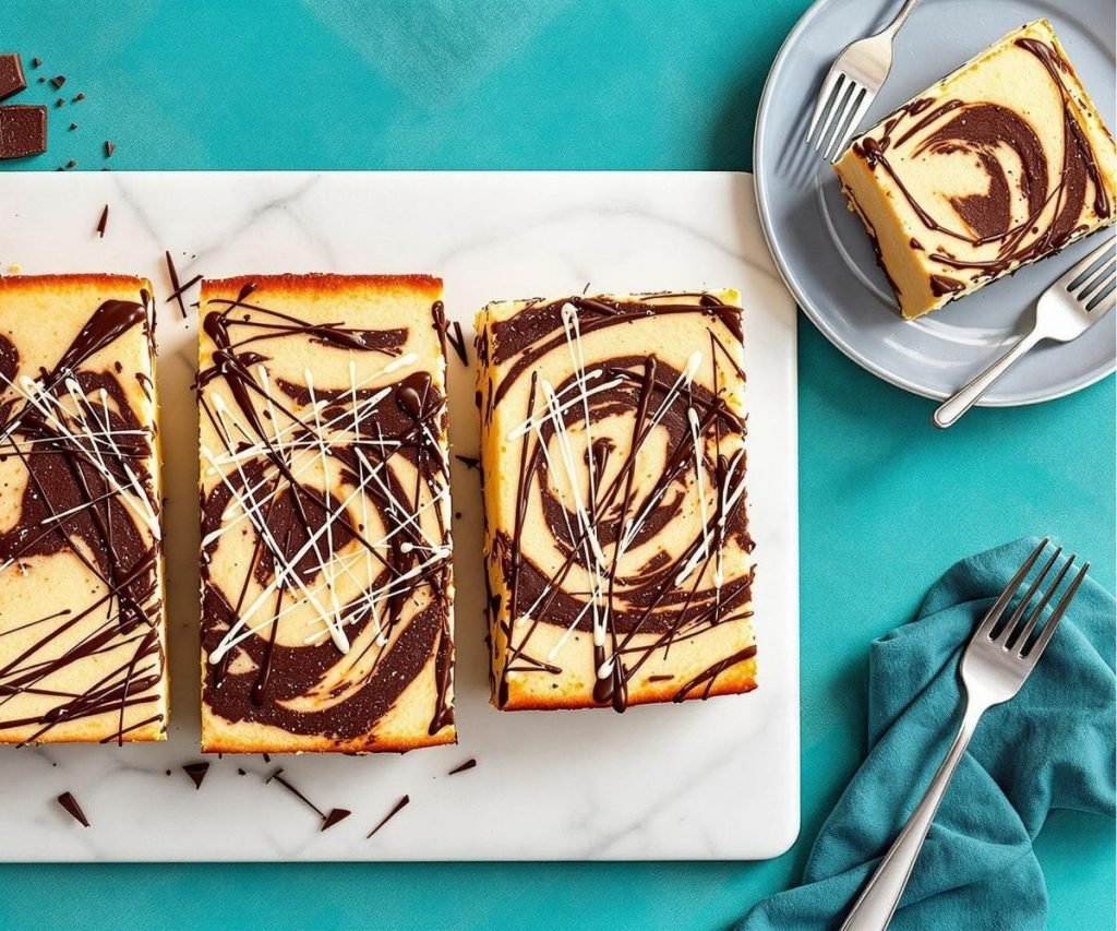Mary Berry marble cake with chocolate and vanilla swirls and a chocolate drizzle