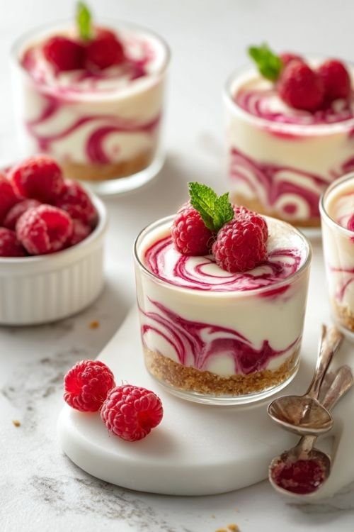 Raspberry Ripple Cheesecake Cups