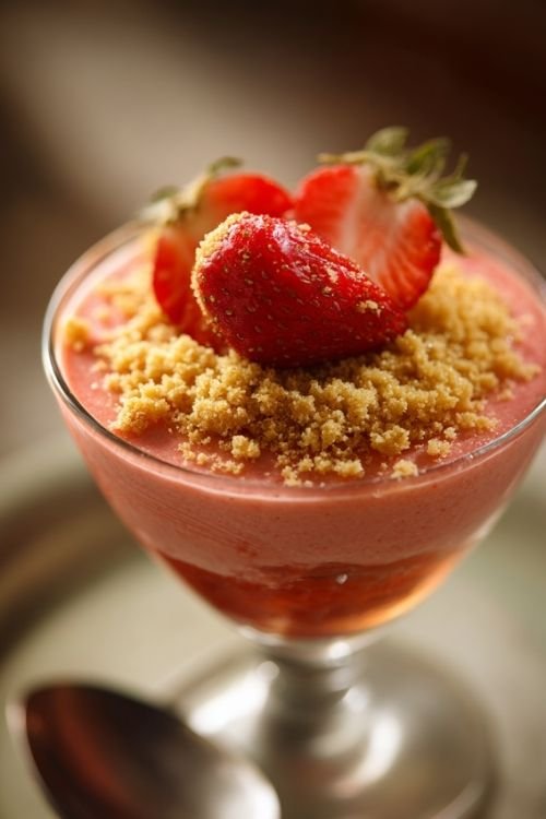 Strawberry Pudding with Biscuit Crumble
