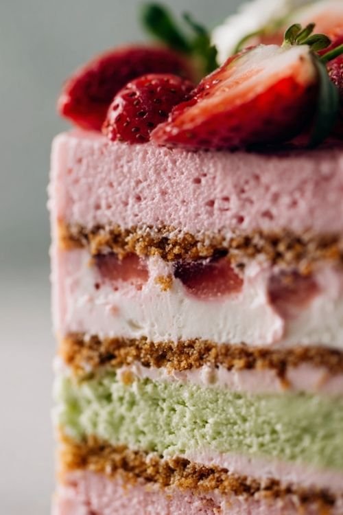 Strawberry Rhubarb Ice Cream Cake