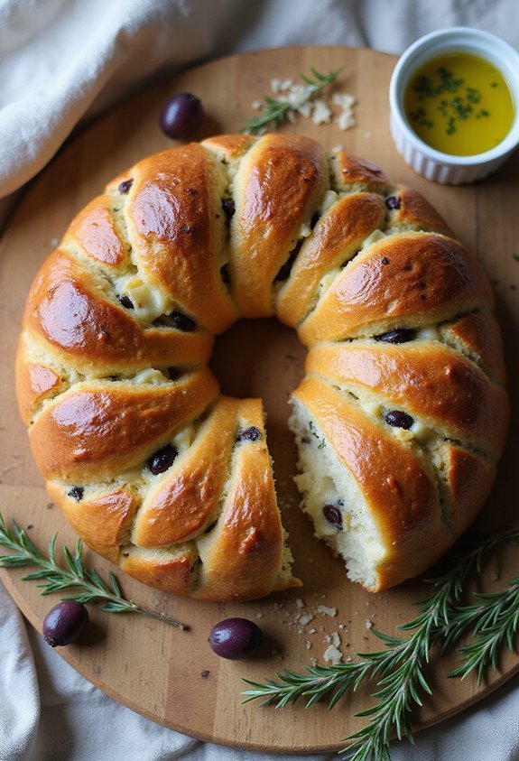cheesy olive studded bread crown