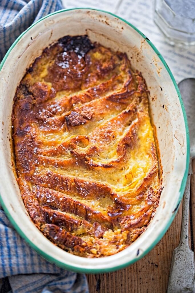 Mary Berry bread and butter pudding with a golden demerara crust and creamy custard