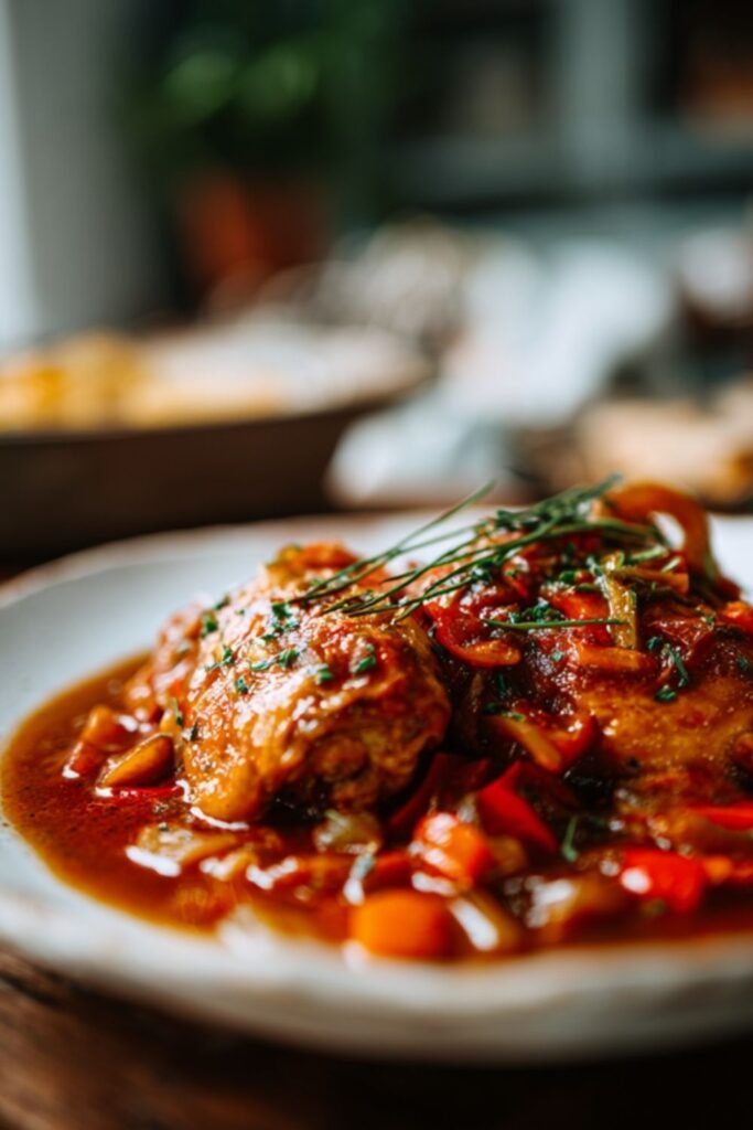 Chicken cacciatore Mary Berry recipe braised in a rich tomato and wine sauce