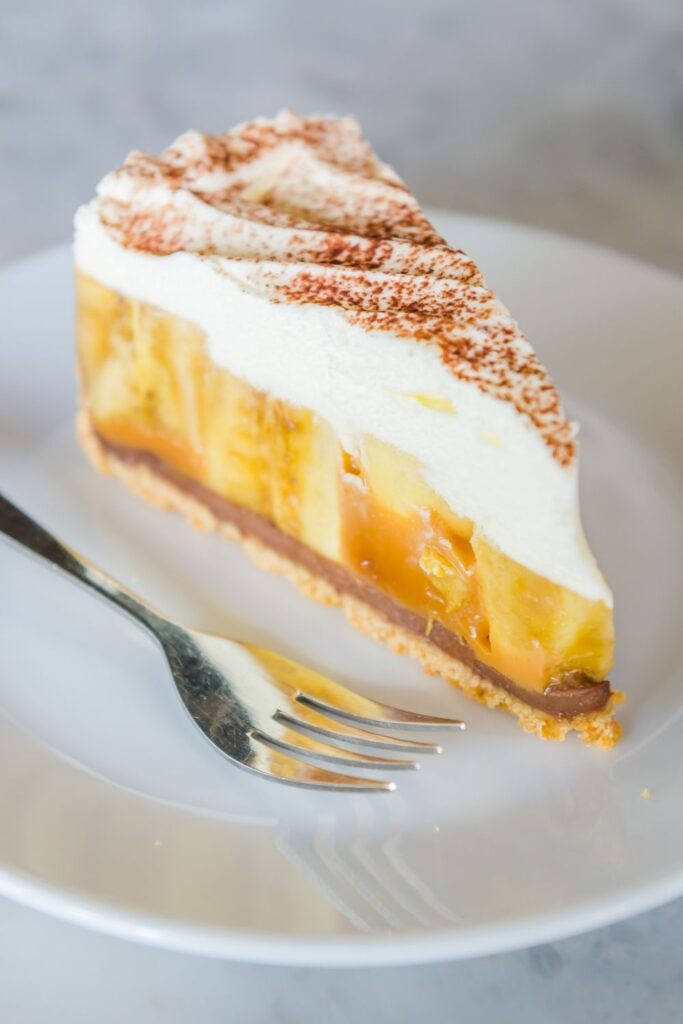 Mary Berry banoffee pie with toffee, banana slices and whipped cream