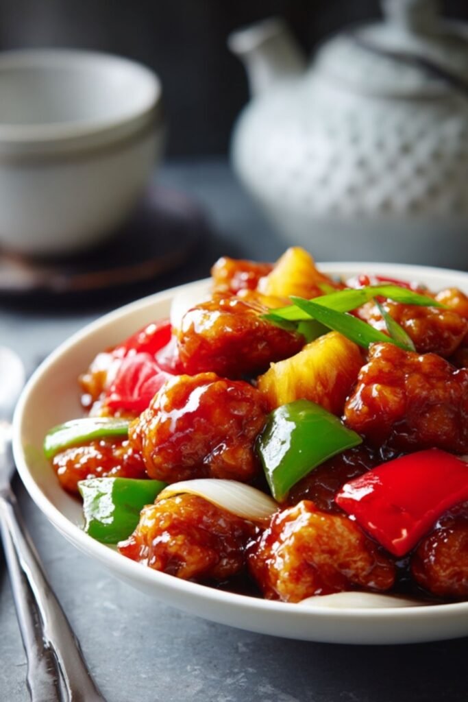 Mary Berry sweet and sour chicken with pineapple, lychees and bell peppers