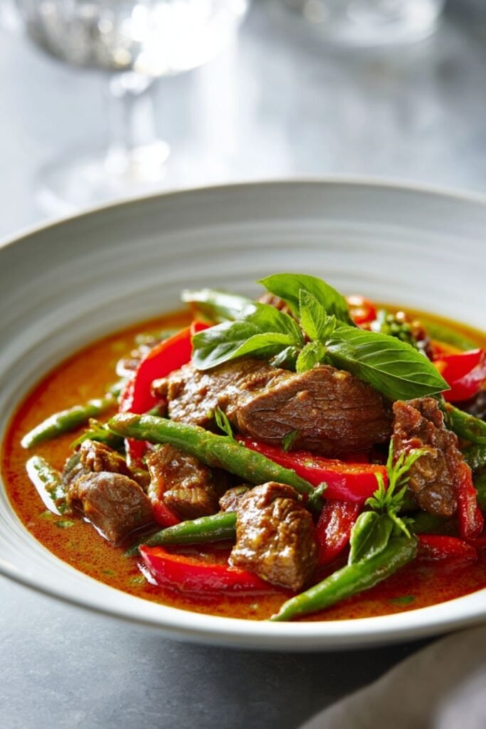 Mary Berry Thai red beef curry with tender braising steak and red pepper