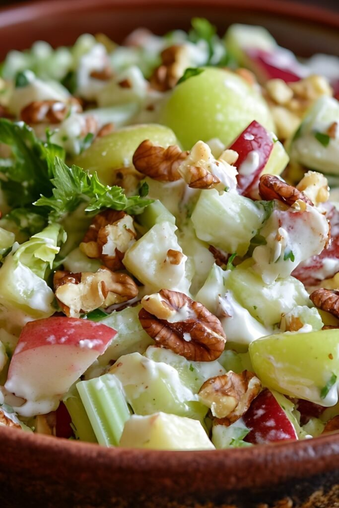 Mary Berry Waldorf salad with apples, celery and walnuts in creamy dressing