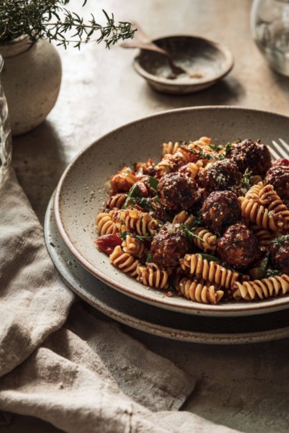 Pasta Spirals with Herbed Meatballs