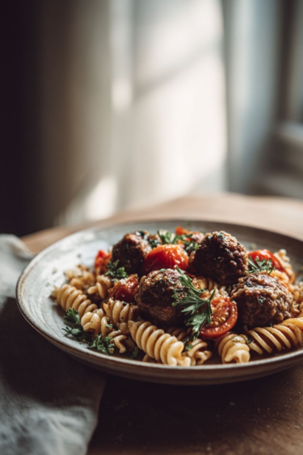 Pasta Spirals with Herbed Meatballs