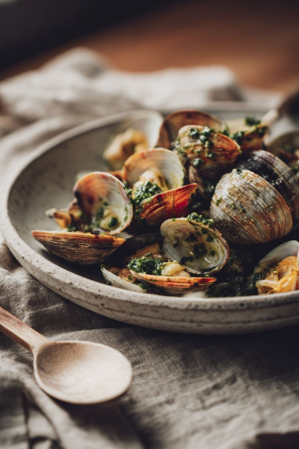 Spicy Clams with Cilantro Pesto