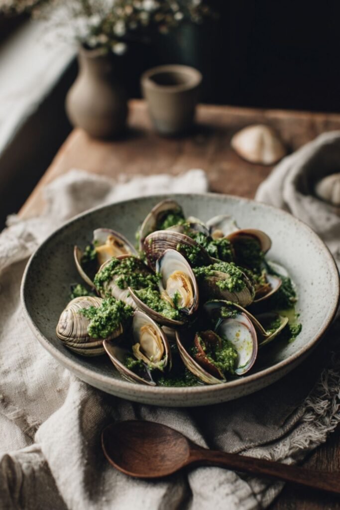 Spicy Clams with Cilantro Pesto