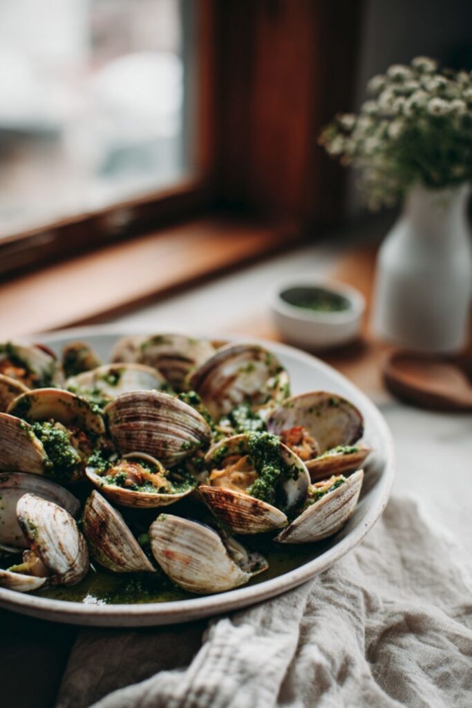 Spicy Clams with Cilantro Pesto