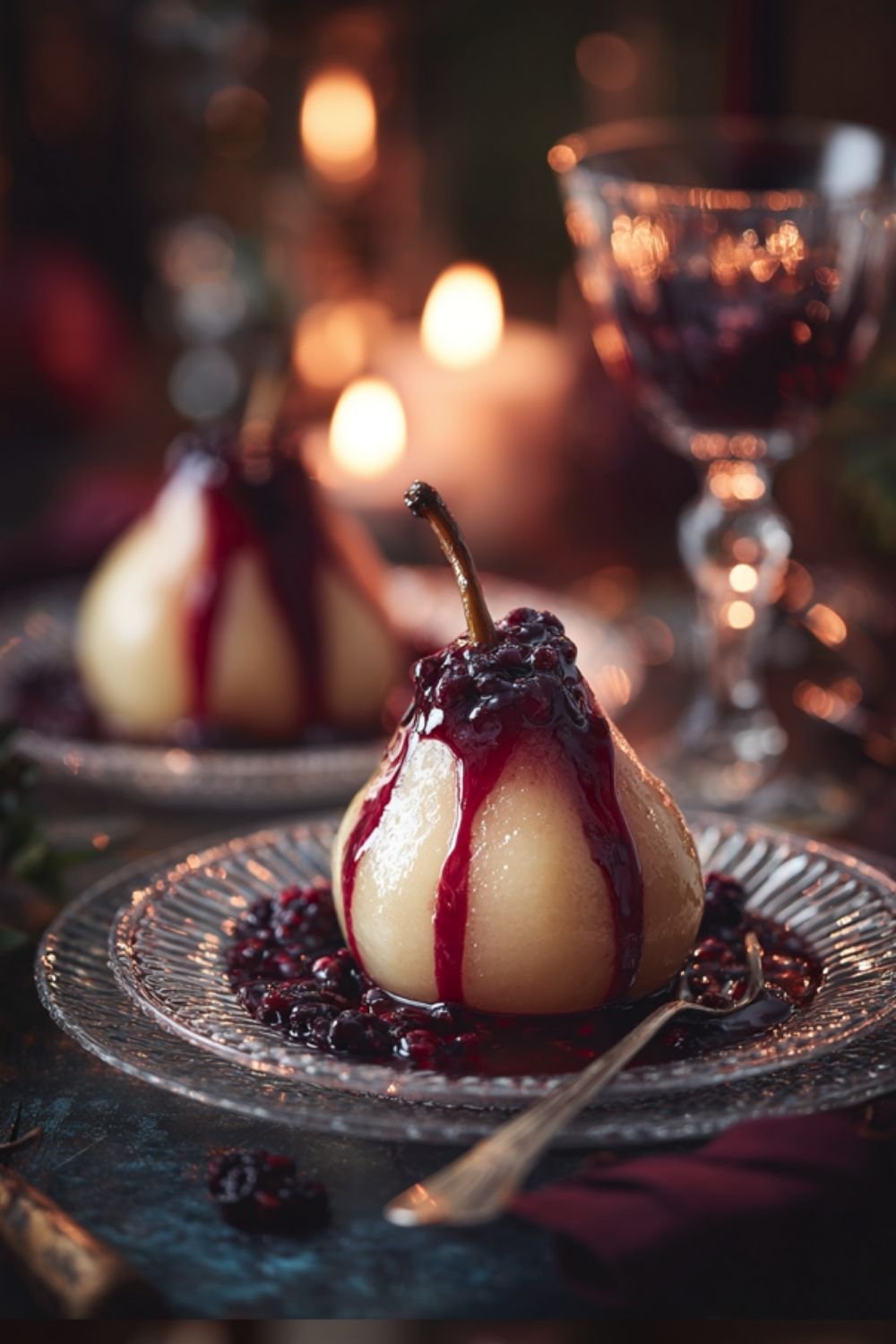 Mary Berry Poached pears with blackberry sauce