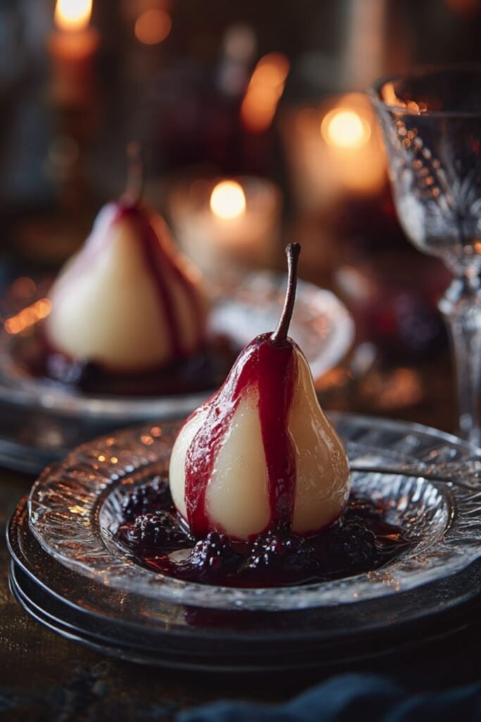 Mary Berry Poached pears with blackberry sauce