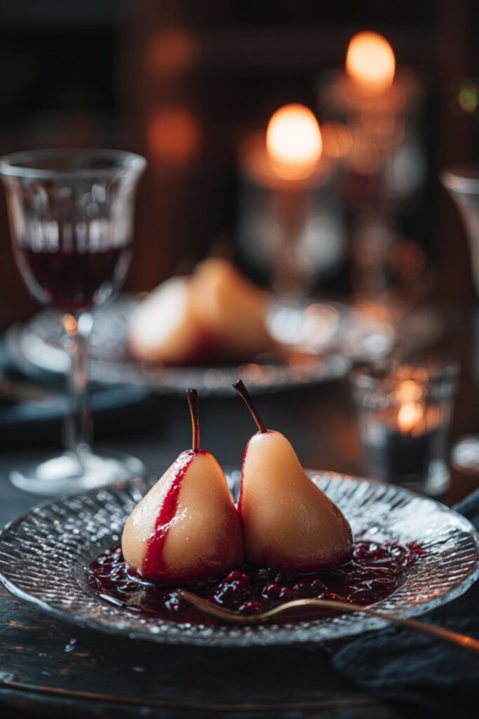 Mary Berry Poached pears with blackberry sauce