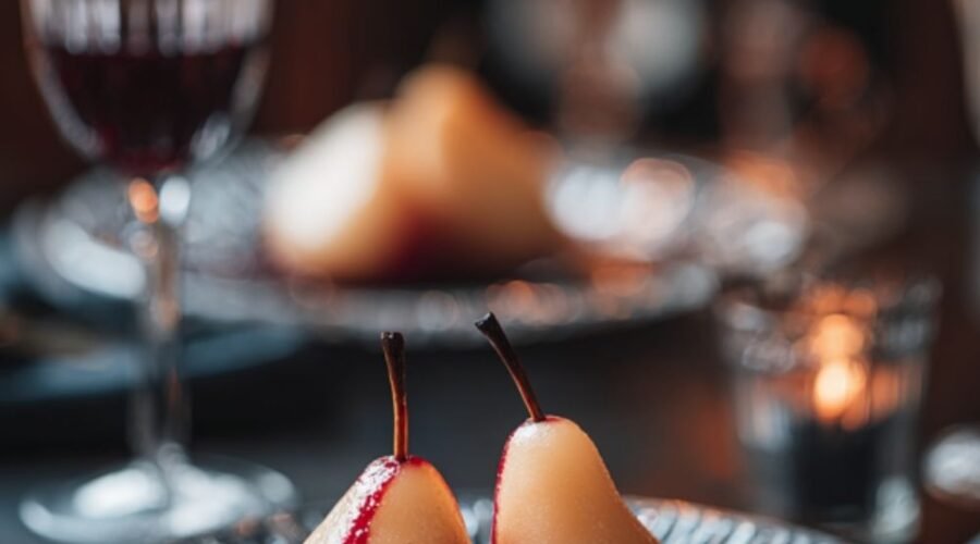 Mary Berry Poached pears with blackberry sauce