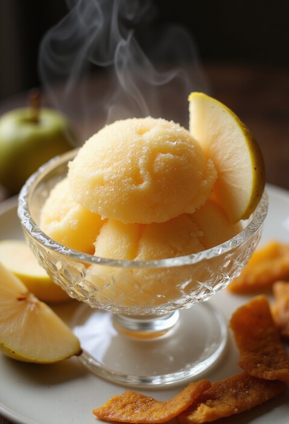 sugar syrup poached pears ginger infusion fluffy sorbet