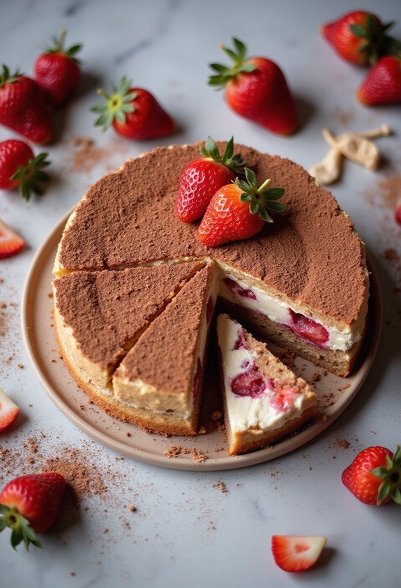 layered strawberry infused tiramisu cake