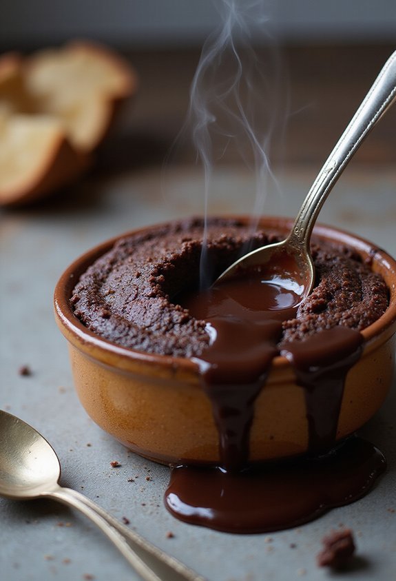 pudding cake with chocolate sauce
