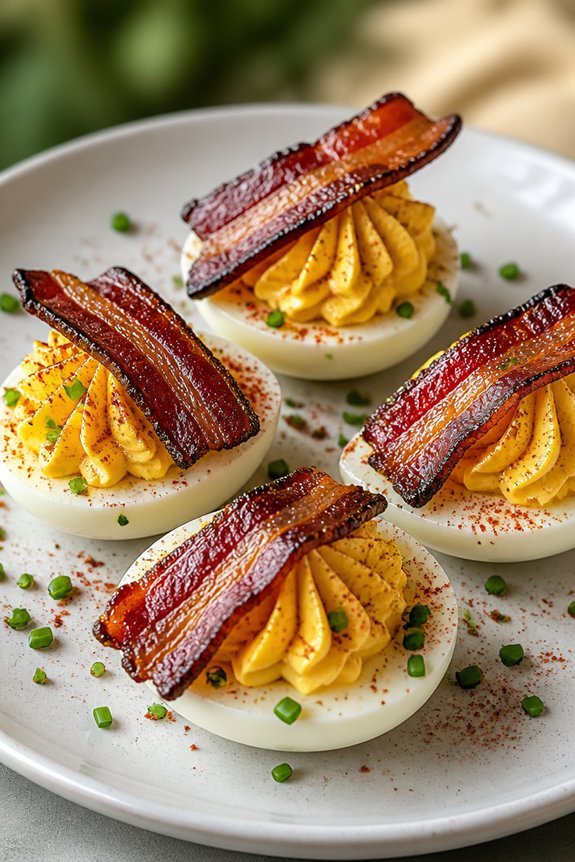 crispy bacon topped deviled eggs