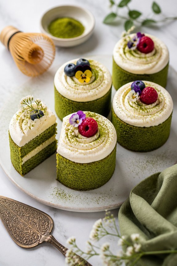 matcha cakes with frosting