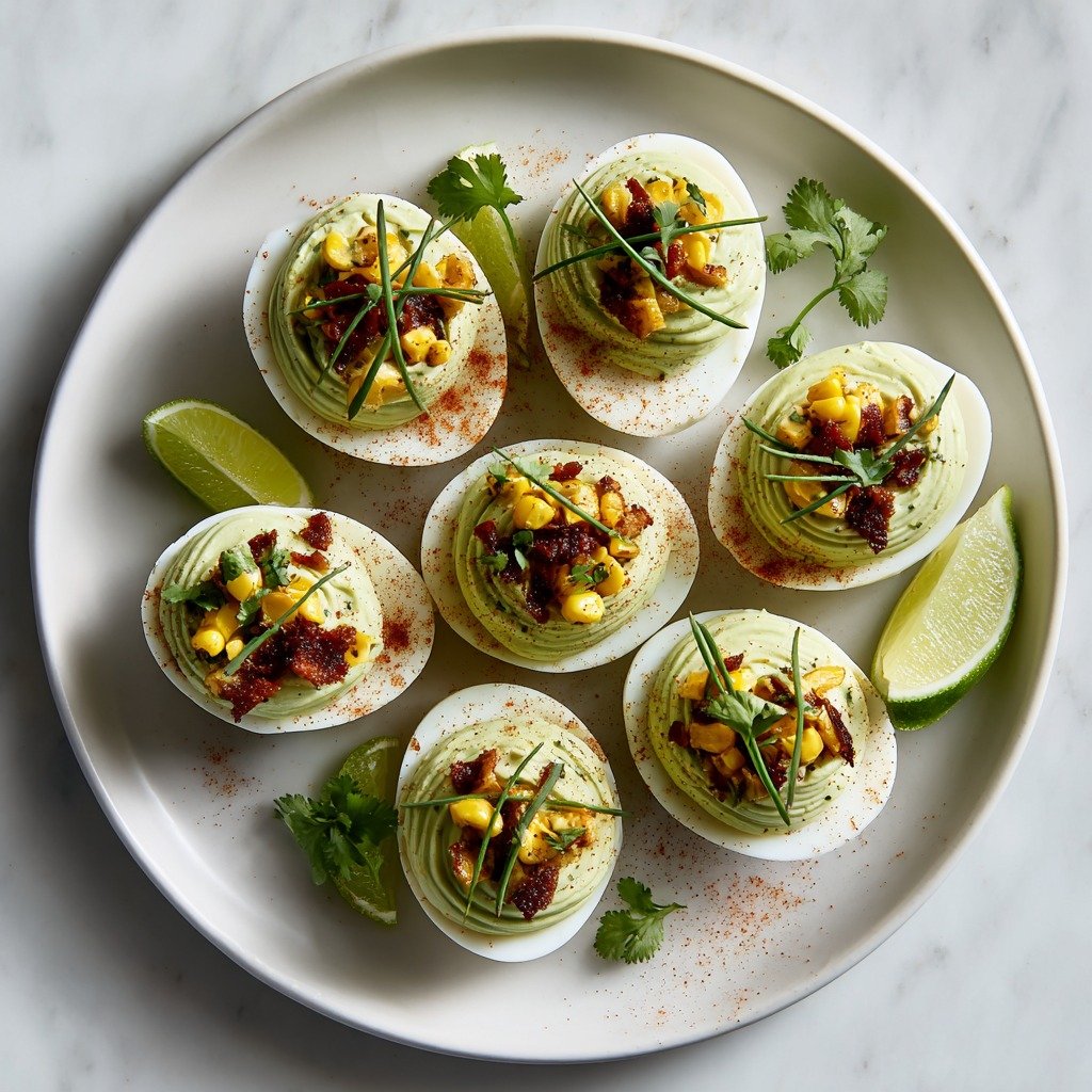 Avocado Deviled Eggs With Bacon and Corn