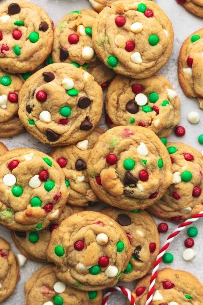 Christmas M&M Cookies With Two Kinds Of Chips