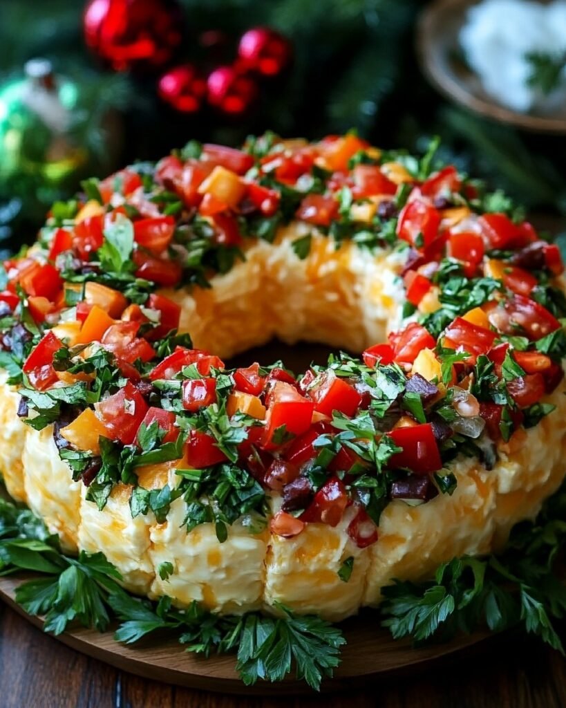 Festive Cheese Ball Ring With Tomato Herb Topping