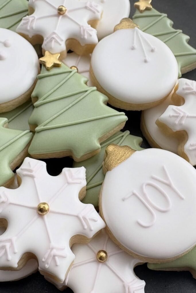 Sage Green And Gold Christmas Cookies