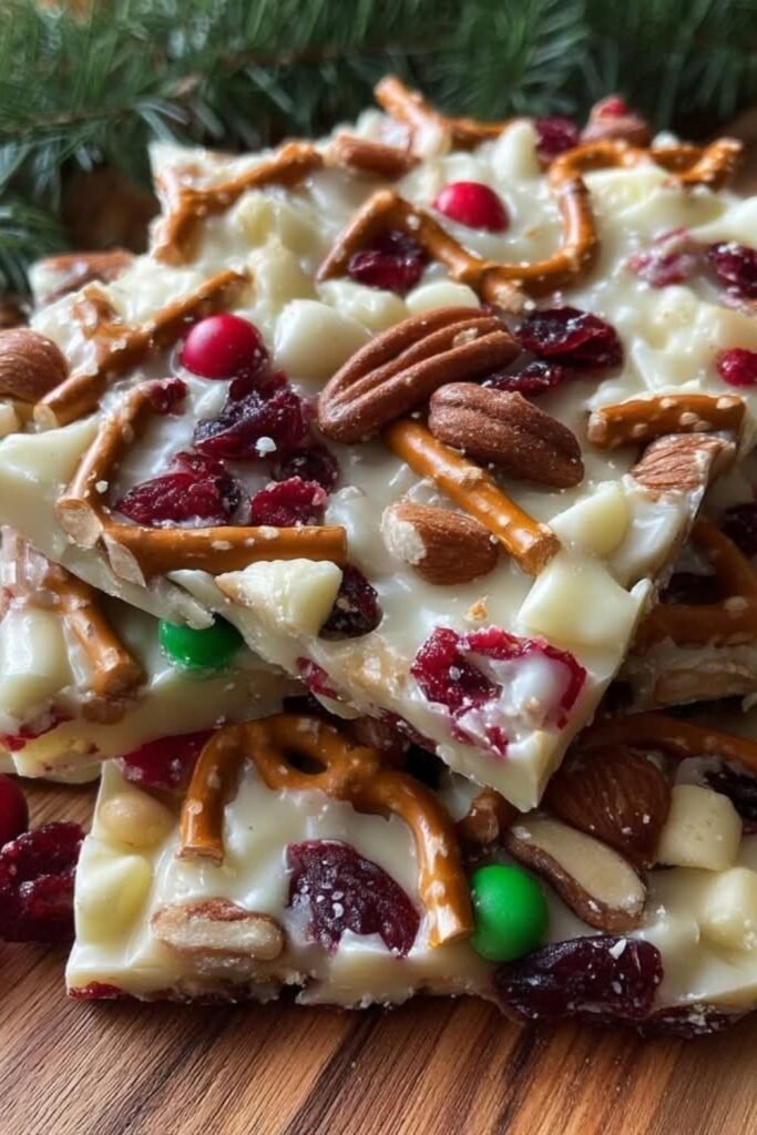 White Chocolate Cranberry Pretzel Trail Mix Bark